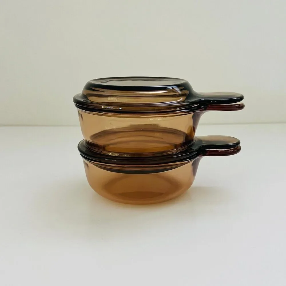 CORNING VISION Amber Glass Grab-It Bowl With Lid, Set of 2